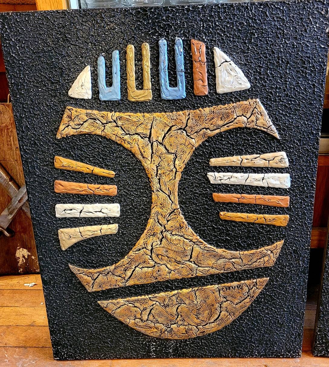 1970s Chuk Morris Mixed Media  on Board. After an Ancient Mexican Ritual Mask