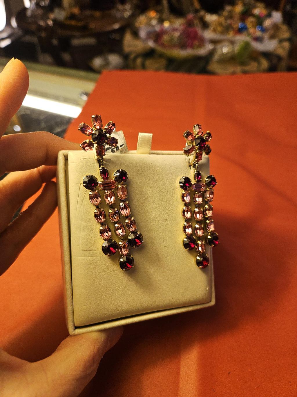 Vintage Clip on earrings Red And Pink Danglers
