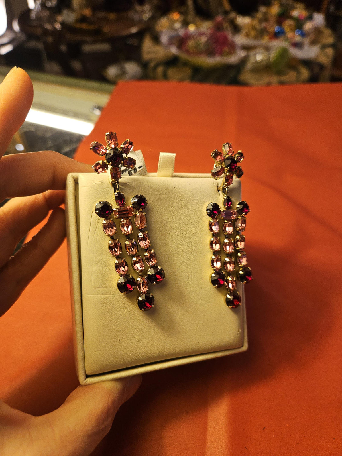 Vintage Clip on earrings Red And Pink Danglers