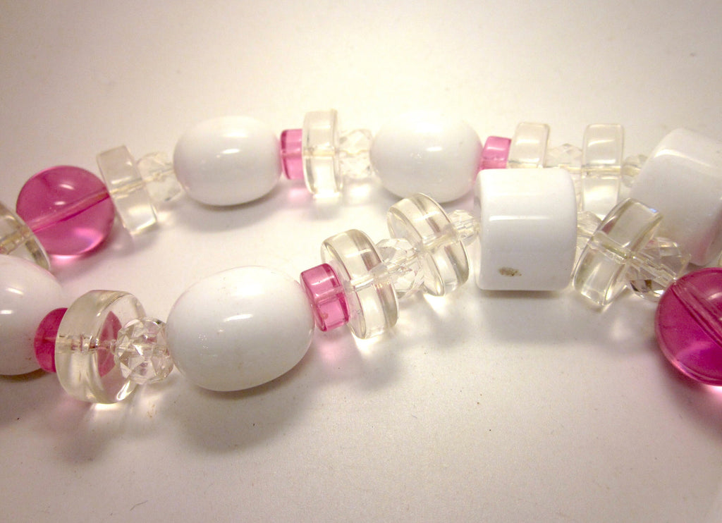 Vintage Monet Necklace, 1980s Pink Lucite Geometric Beaded Rope