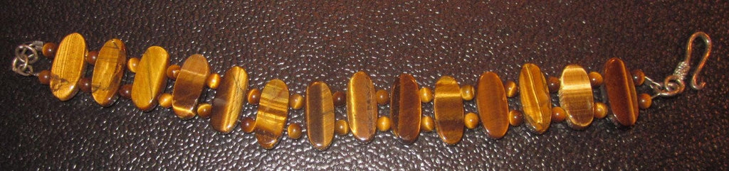 Vintage Gold and Brown tigers eye bracelet with oval and round beads-semiprecious stone jewelry