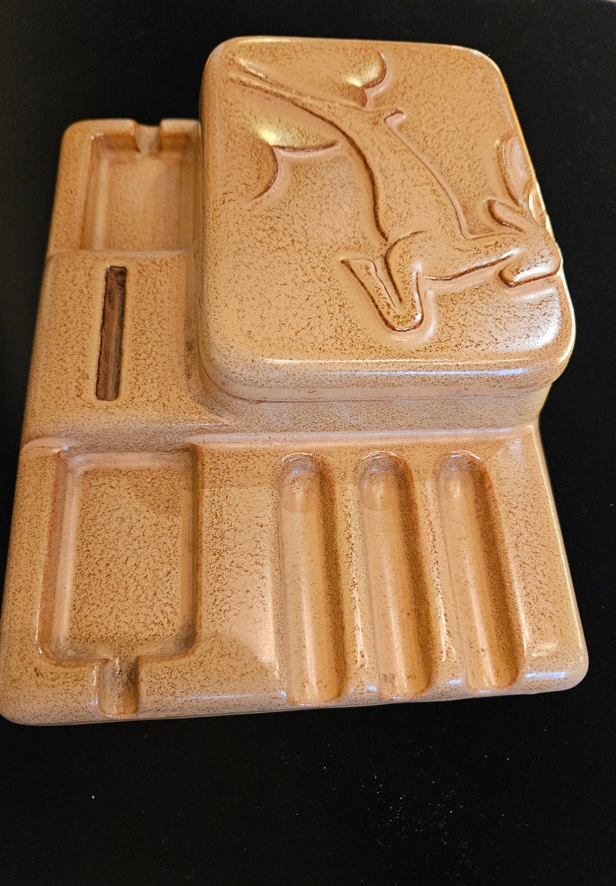 Vintage Art Deco Ceramic Cigarette Ashtray Box Leaping Gazelle
