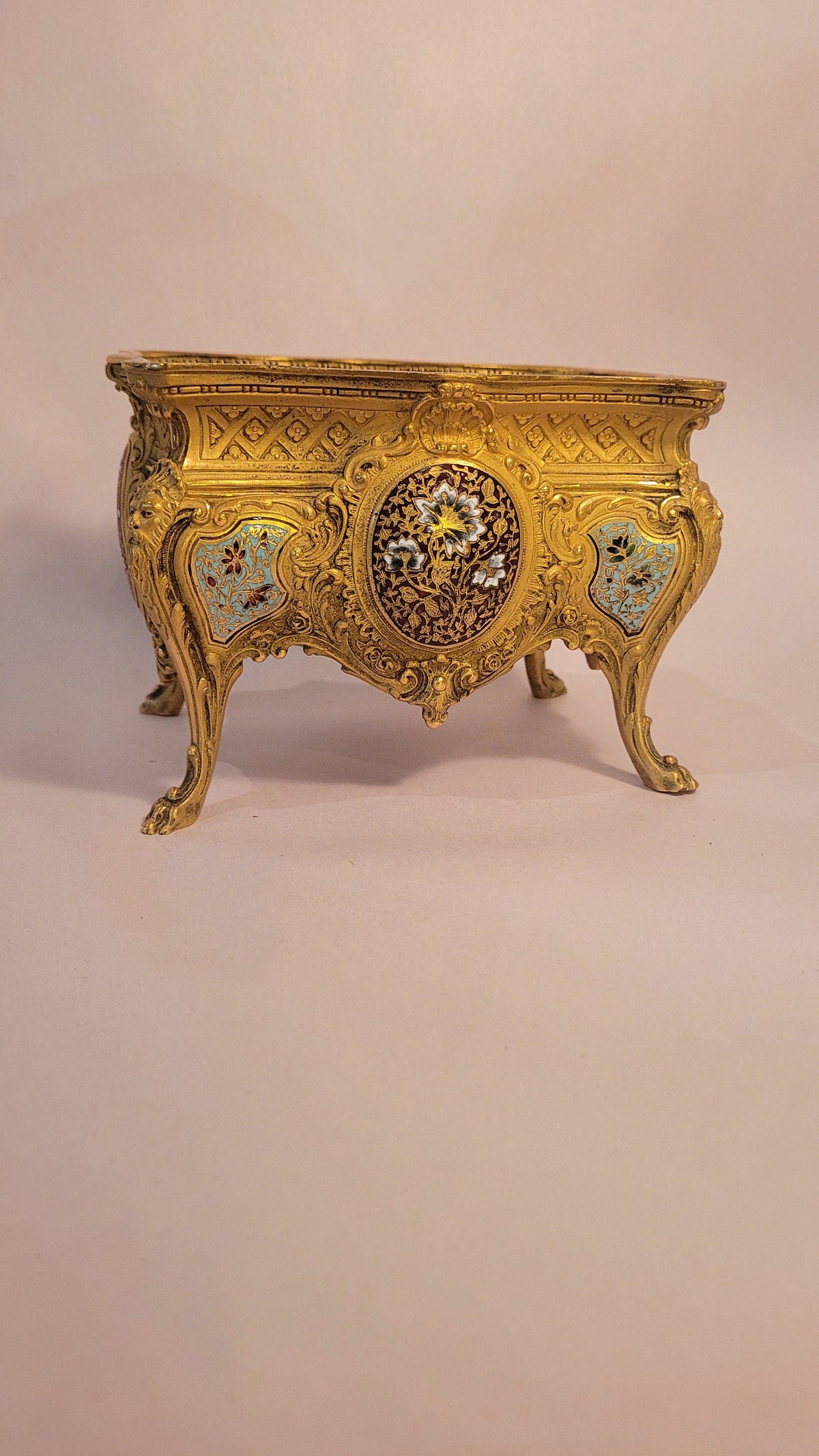 Antique French Ormolu Bronze Champleve Jardiniere, Victorian Planter