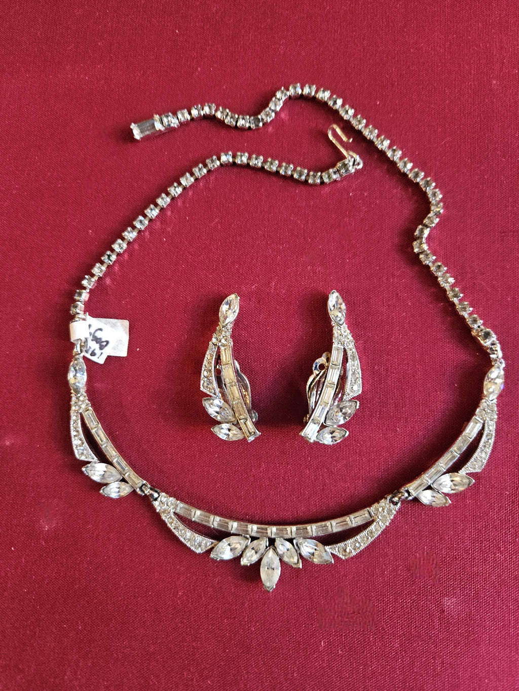Vintage Bogoff Rhinestone Necklace Earring Set demi-parure on original Bogoff box