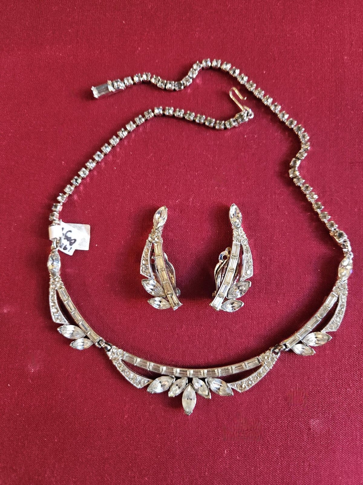 Vintage Bogoff Rhinestone Necklace Earring Set demi-parure on original Bogoff box