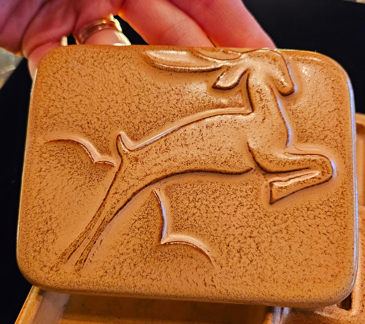 Vintage Art Deco Ceramic Cigarette Ashtray Box Leaping Gazelle