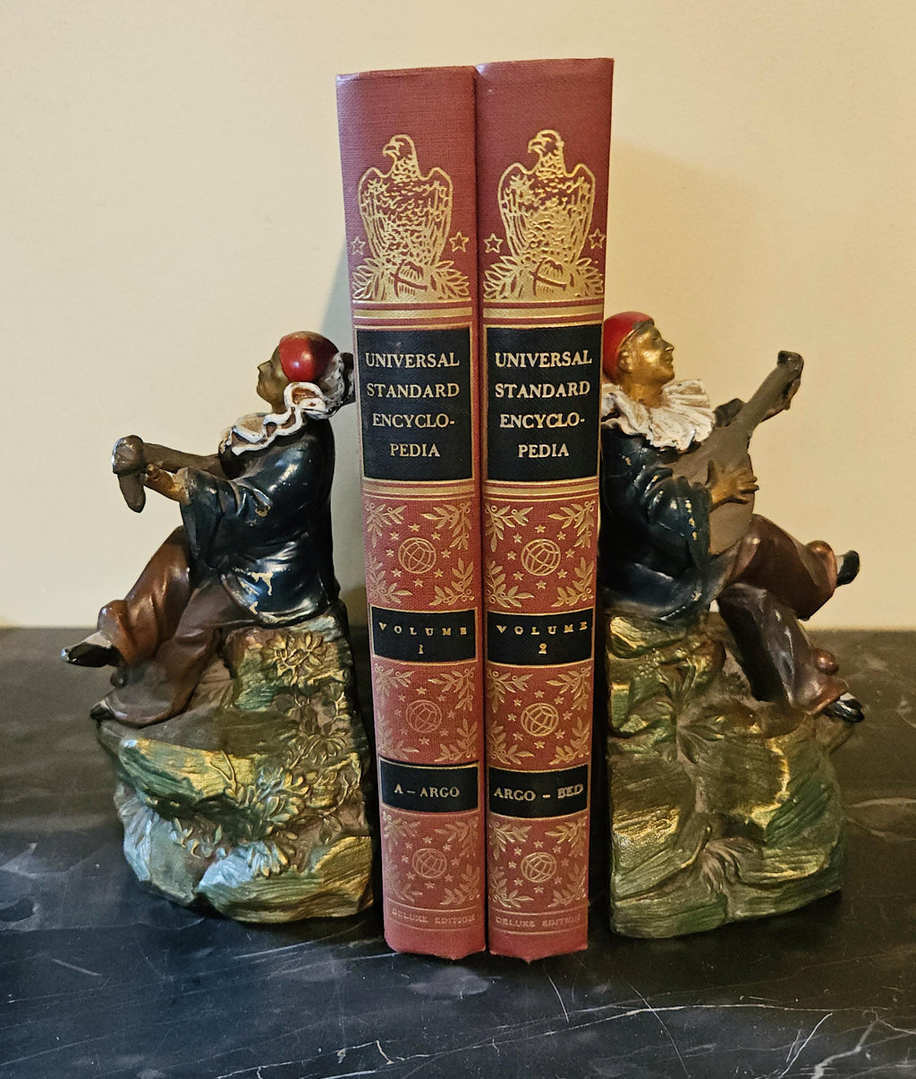 Antique Art Deco Kronheim and Oldenbusch Pierrot Bookends playing Mandolin