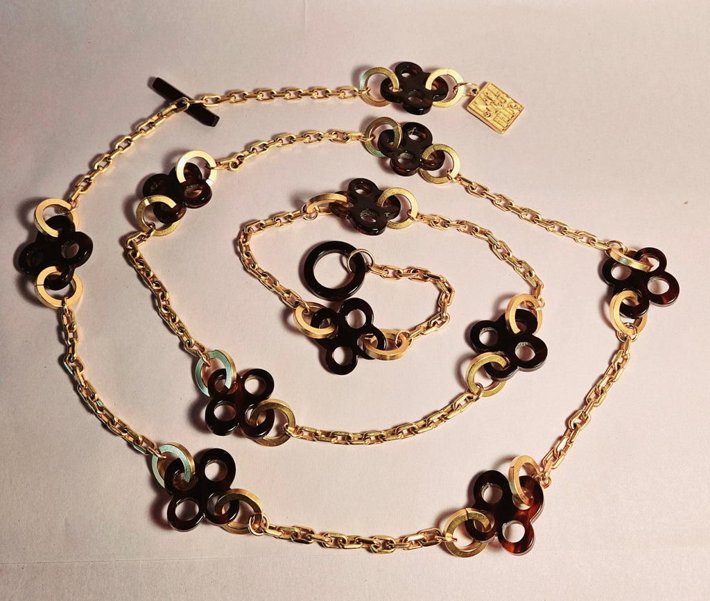 Vintage Karl Lagerfeld Paris Faux Tortoiseshell Charm Chain Necklace or Belt