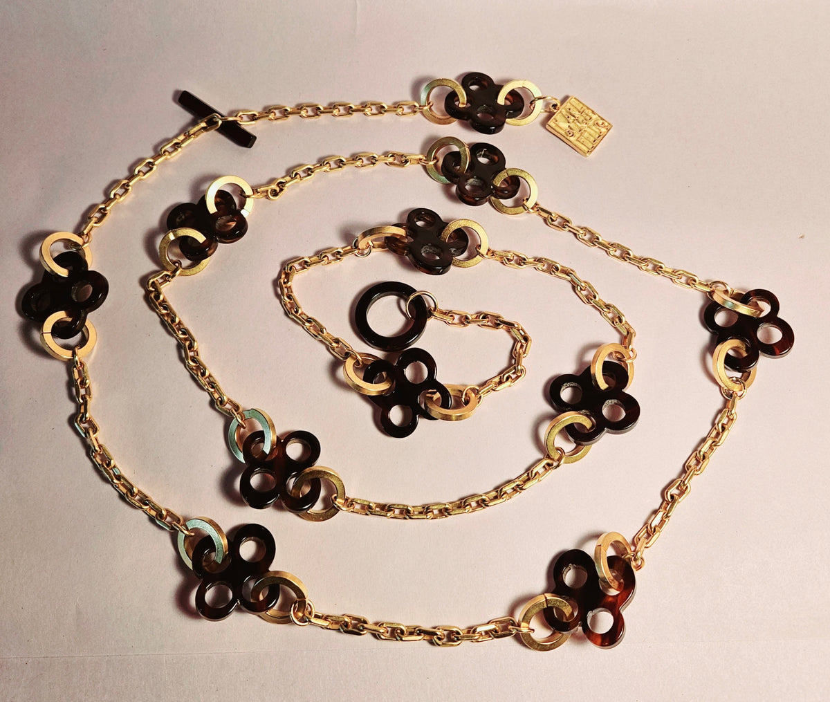 Vintage Karl Lagerfeld Paris Faux Tortoiseshell Charm Chain Necklace or Belt